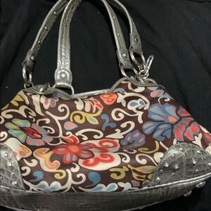 Brown and Red Shoulder Bag with Vibrant Pattern